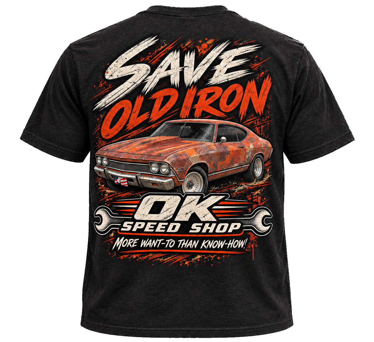 Back of the Save Old Iron tee